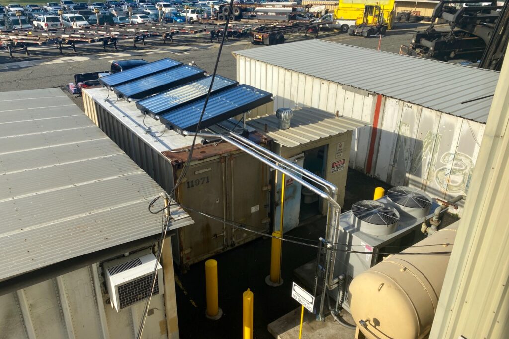 30 Ton Carrier chiller with 4 SunTrac panels at Honolulu Harbor, Hawaii, USA